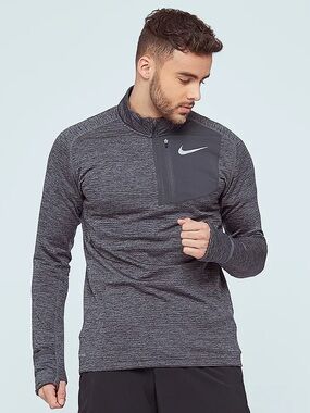 Nike Charcoal Gray Therma Fit Heather Half-Zip Performance Pullover Long Sleeve